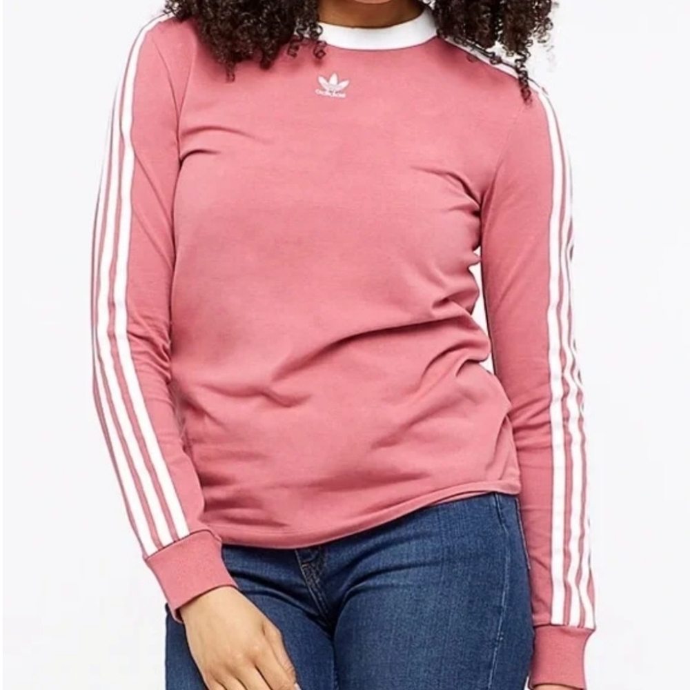 Adidas Originals Teen XXS Pink Trace Maroon 3 Stripes Long Sleeve Logo Shirt Top
